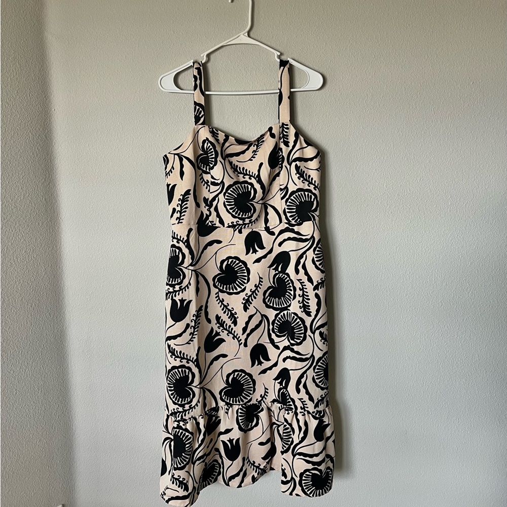 Ann Taylor Factory BNWT Black Floral Midi Dress Size 8 Ruffle Hem Elegant